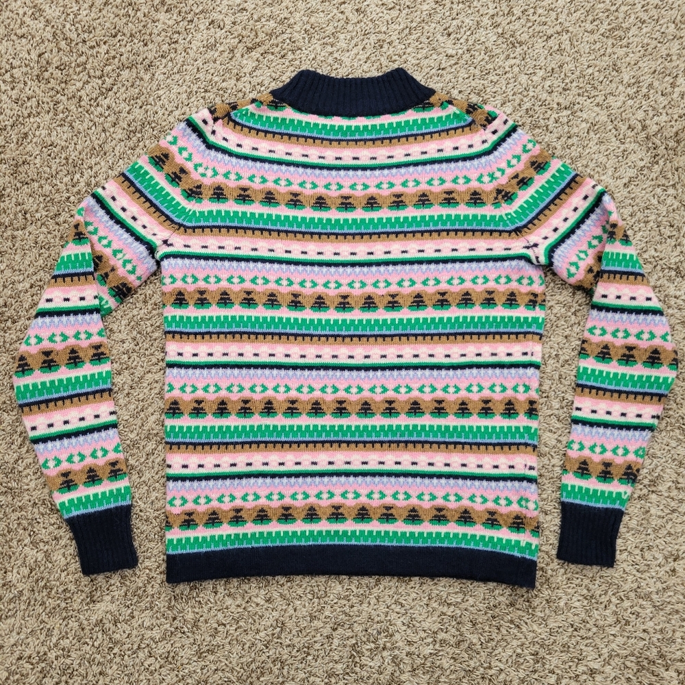 J. Crew Sweater Fair Isle Nordic Lambs Wool Blue Pink Green White Size Small - Picture 5 of 5